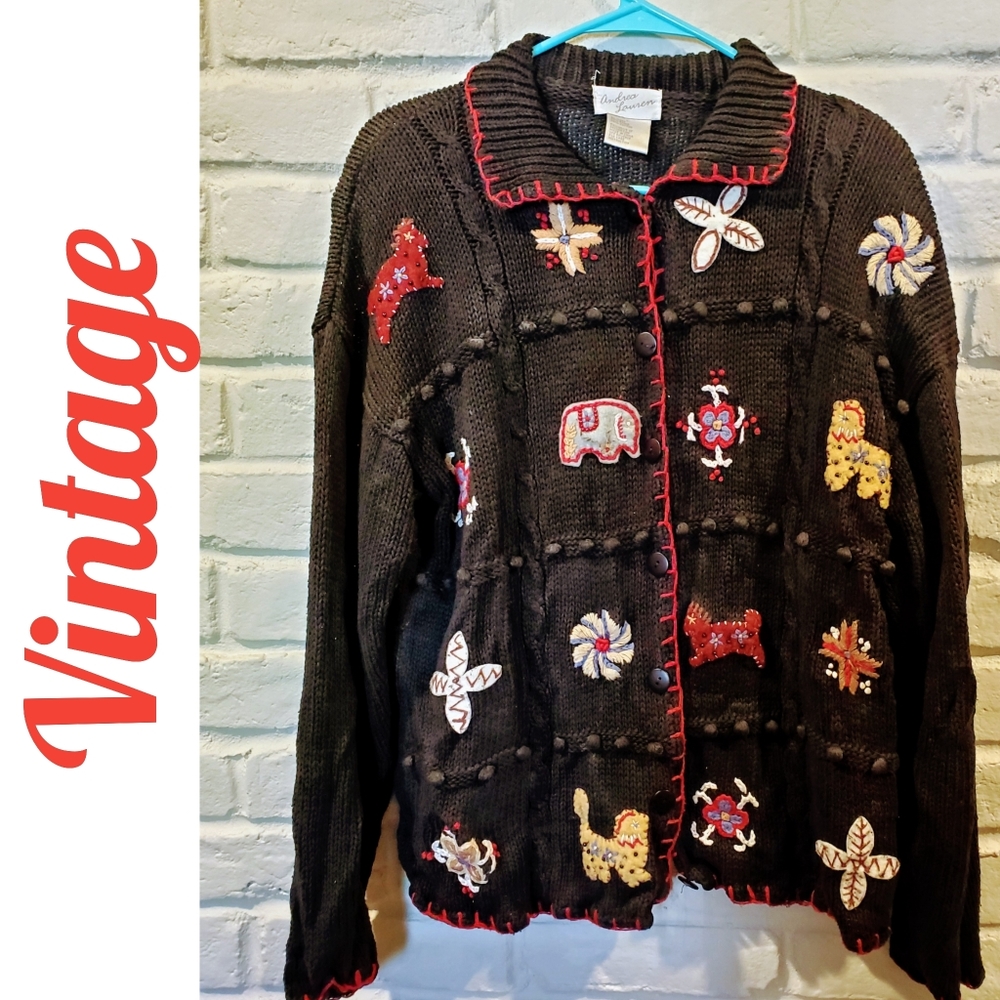 Vintage 1980s Ugly Christmas cardigan sweater L